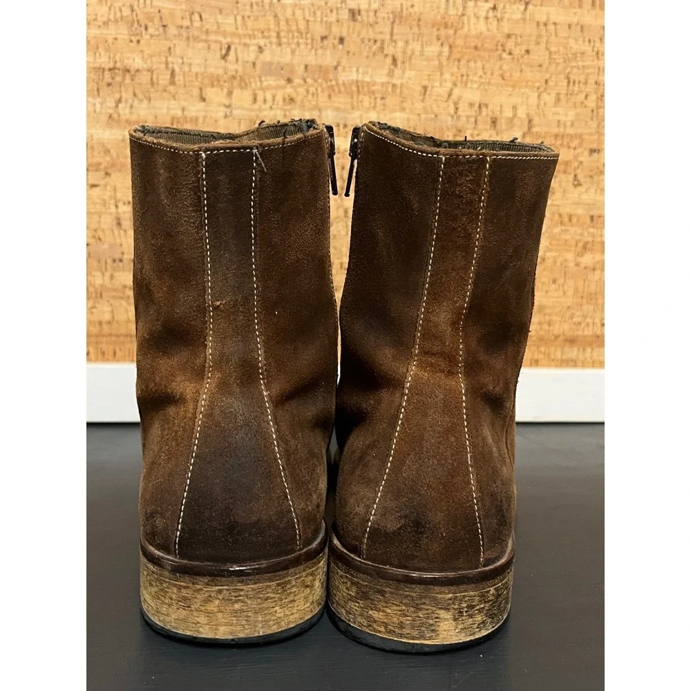 Gordon Rush Made In‎ Italy Distressed Brown Leather Side Zip Moto Boots Men 10